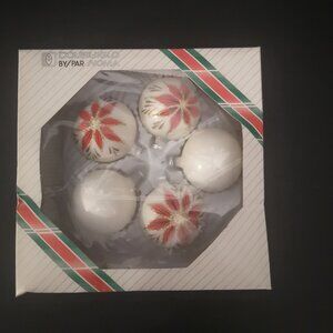 VTG Doubl-Glo by Noma Fine Quality Glass Christmas Tree Ornaments White w/ Red